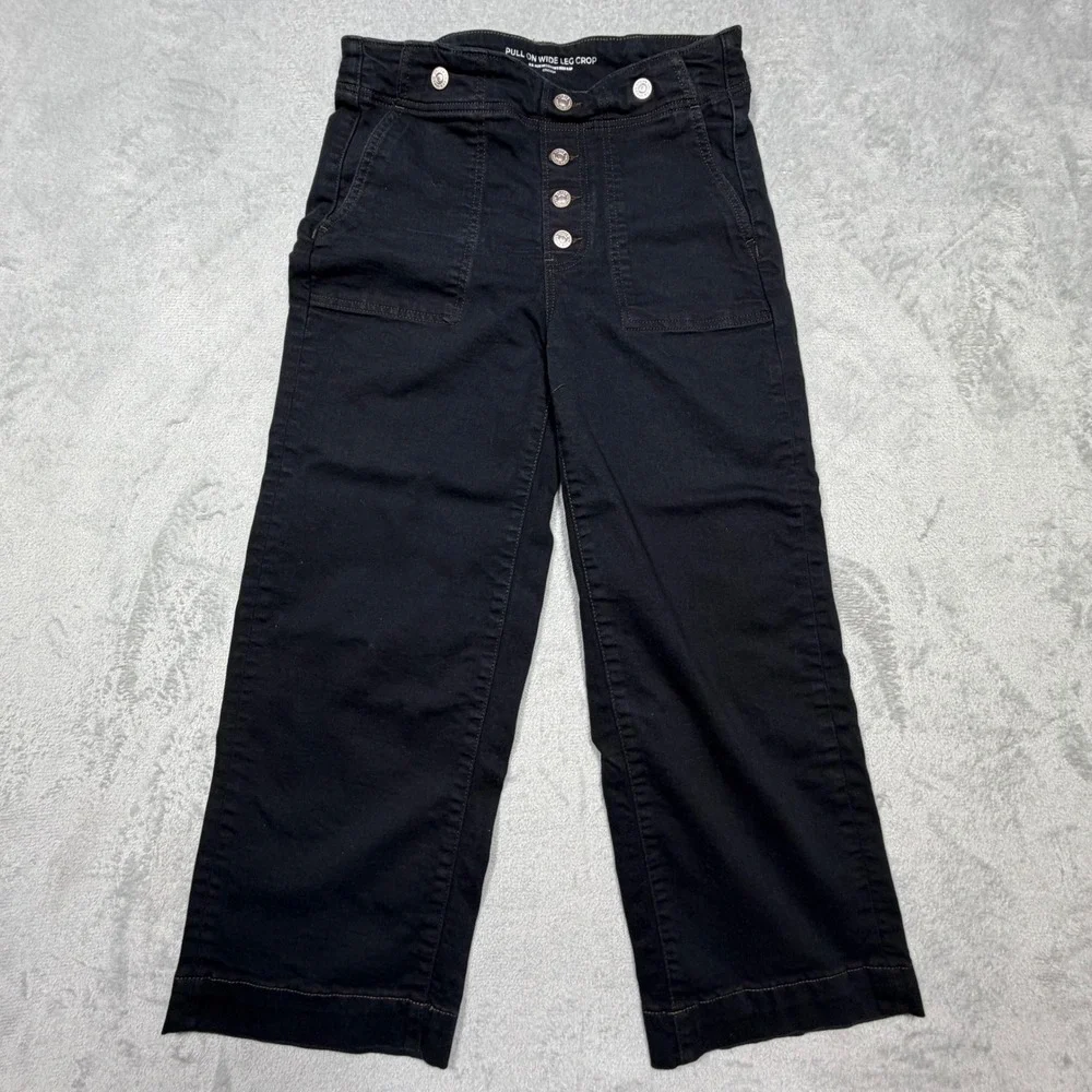 Chico's Black Cotton Wide Leg Crop Pants Pull On High Rise Size 6P S Capsule - Picture 1 of 6